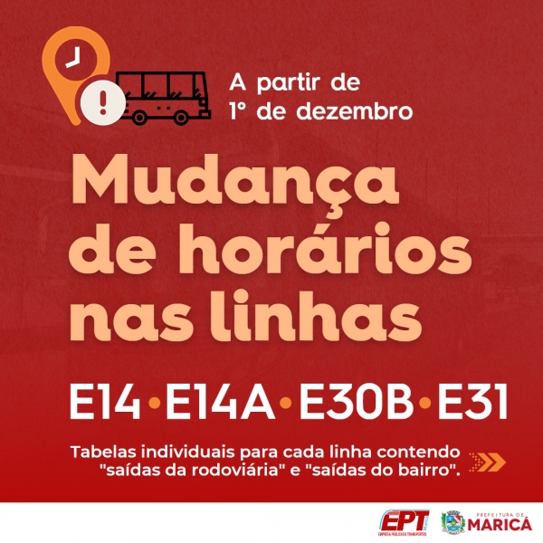 Linhas E14, E14A, E30B e E31 com novos horários a partir de 1º de dezembro