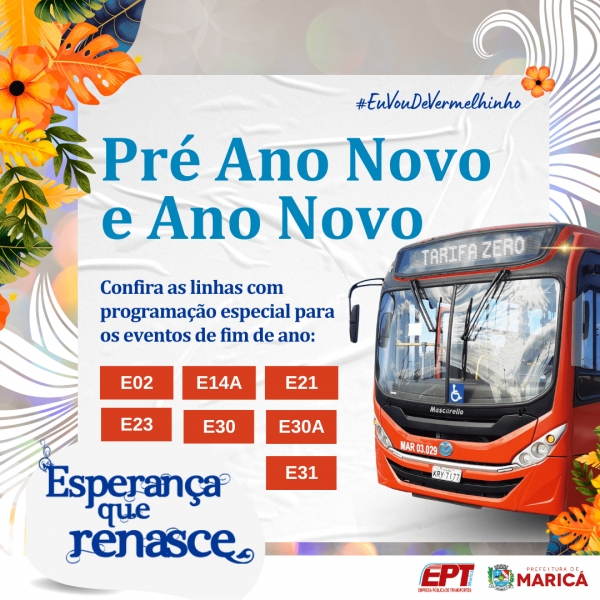 Horários extras dos Vermelhinhos para os eventos Pré Ano Novo e Ano Novo em Maricá