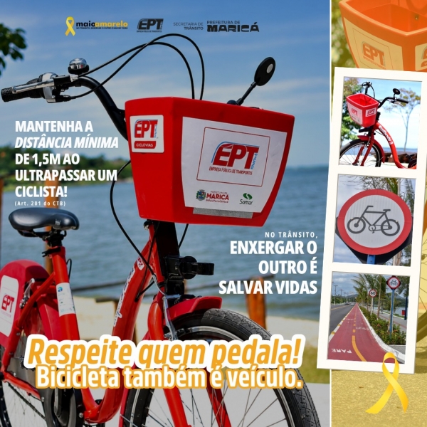 Maio Amarelo: EPT e Secretaria de Trânsito reforçam respeito aos ciclistas em Maricá