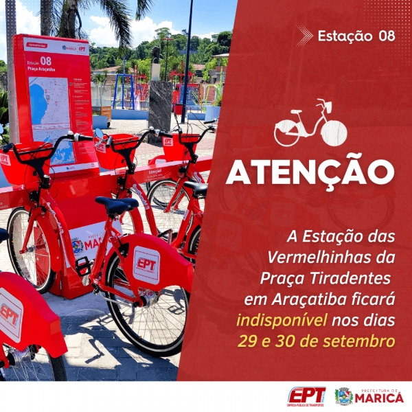 Estação 08 indisponível nos dias 29 e 30 de setembro