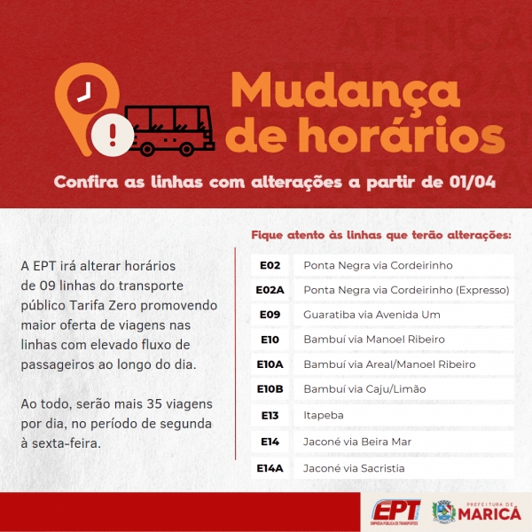 09 linhas dos Vermelhinhos terão mudanças nos horários