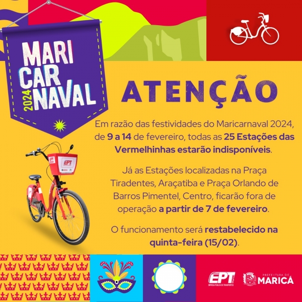 Maricarnaval 2024: De 9 a 14 de fevereiro, as 25 Estações das Vermelhinhas estarão indisponíveis