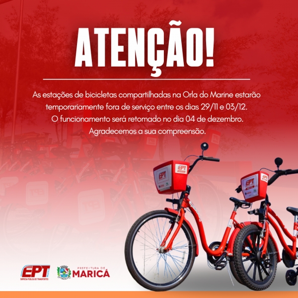 Estações de bicicletas da Orla do Marine temporariamente indisponíveis