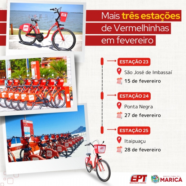 Mais três estações de bicicletas "Vermelhinhas" serão inauguradas em fevereiro