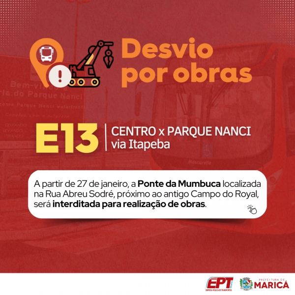 Linha E13: desvio de itinerário a partir do dia 27 de janeiro